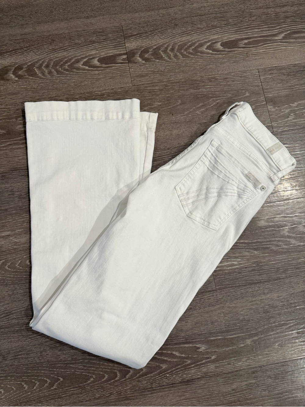 7 for all mankind white dojo trouser wide leg flare denim mid rise jeans sz 27